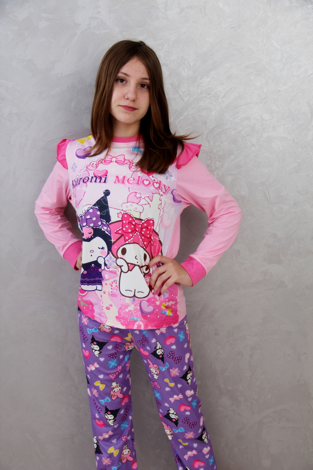 Дитяча піжама для дівчаток Кітті Куромі Kitty Kuromi | світиться у темряві | 5 роки зріст 104-110см | колір рожевий